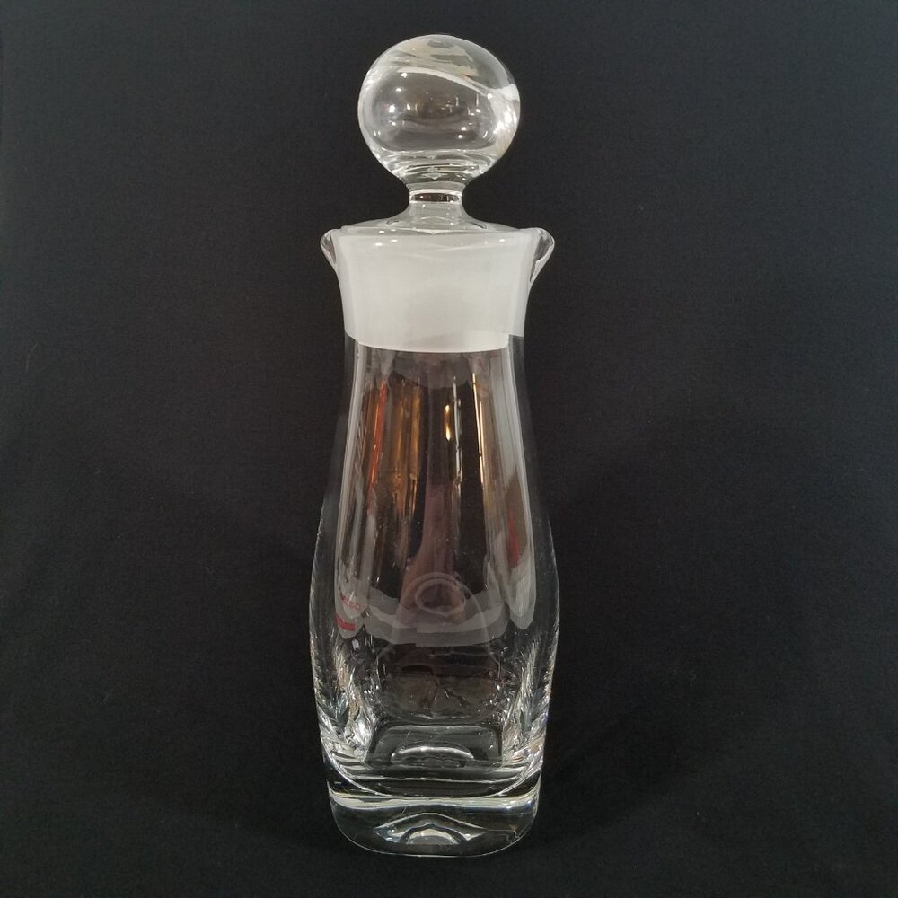 Vintage Glass Decanter 11" Double Spout Frosted Top Large Round Stopper Liquor